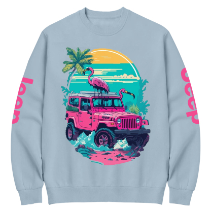 Pink Off-Road And Pink Swan Flamingo On The Seashore Jp Crew Neck Sweatshirt