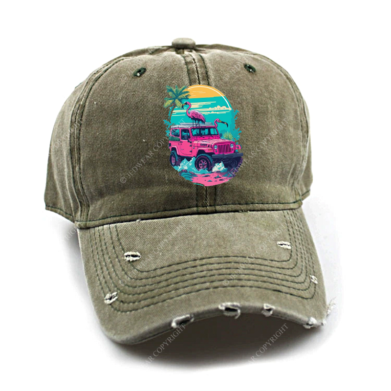 Pink Off-Road And Pink Swan Flamingo On The Seashore Jp Baseball Cap