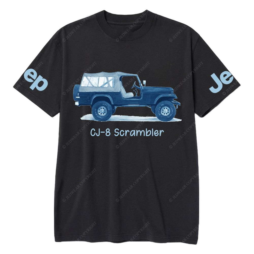 Blue CJ-8 Scrambler Classic Willys Truck Cartoon Watercolor Jp T-Shirt