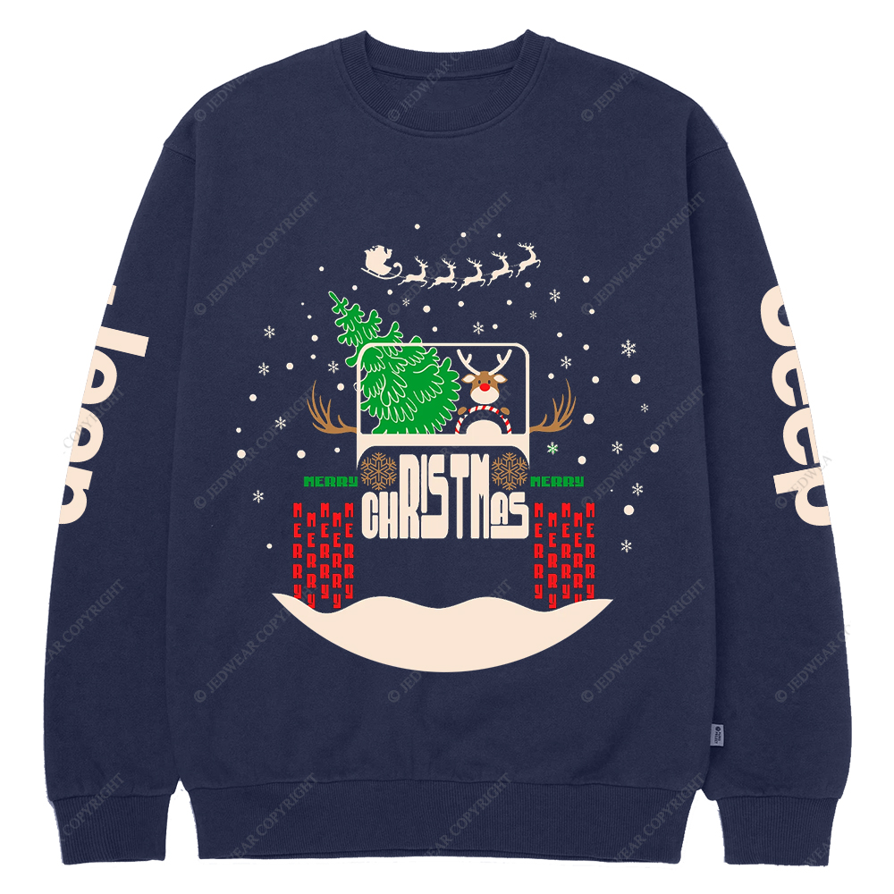Reindeer Off Road Car Christmas Jp Crew Neck Sweatshirt