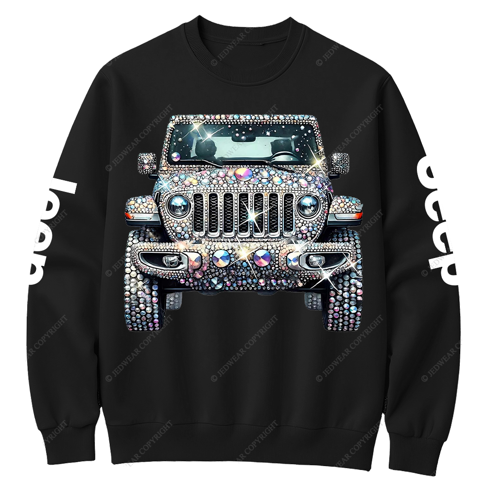 Bling Sparkle Rhinestone Car Glam Girl Jp Crew Neck Sweatshirt