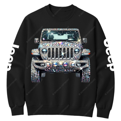 Bling Sparkle Rhinestone Car Glam Girl Jp Crew Neck Sweatshirt