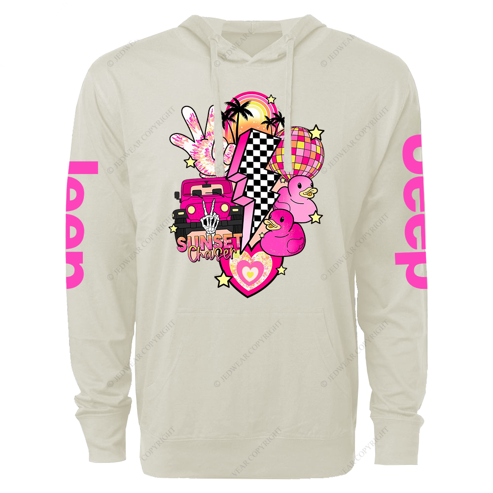 Pink off-Roading Vehicle Sunset Chaser Rubber Duck Jp Oversized Lightweight Hoodie   
