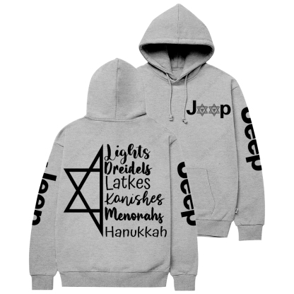 Religion Judaism Lights Dreidels Latkes Kanishes Menorahs Hanukkah Jp Casual Hoodie