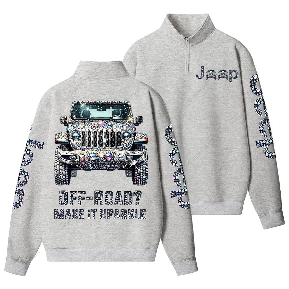Bling Sparkle Rhinestone Car Glam Girl Jp Half-Zip Jacket Sweatshirt