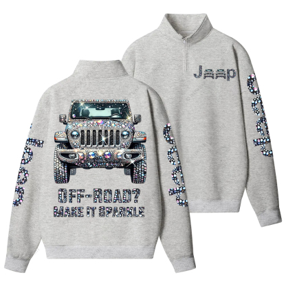 Bling Sparkle Rhinestone Car Glam Girl Jp Half-Zip Jacket Sweatshirt