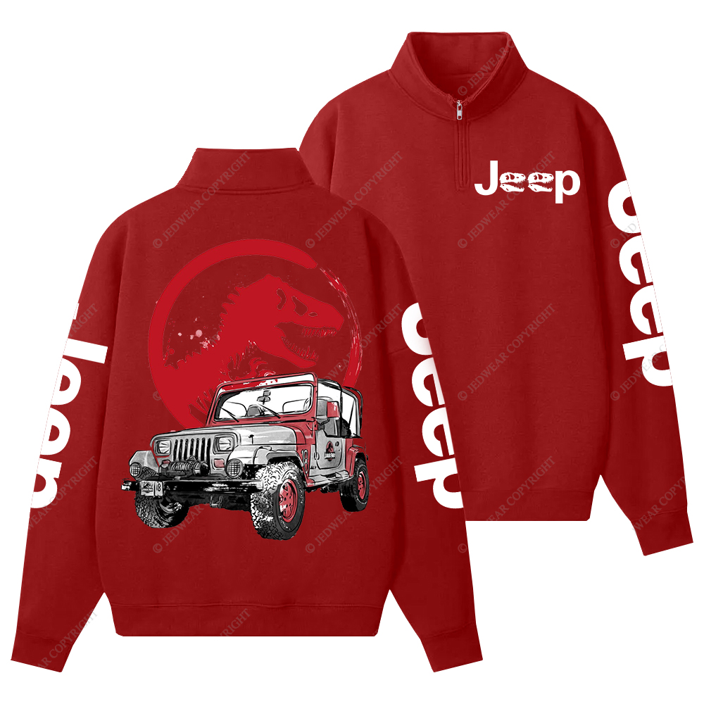 Dinosaur On The Back Of An Off-Road Vehicle Jp Half-Zip Jacket Sweatshirt