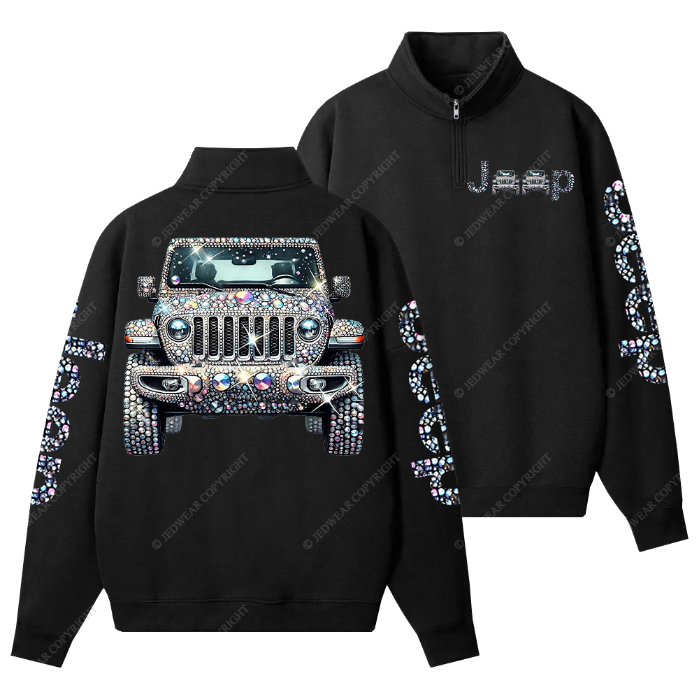 Bling Sparkle Rhinestone Car Glam Girl Jp Half-Zip Jacket Sweatshirt