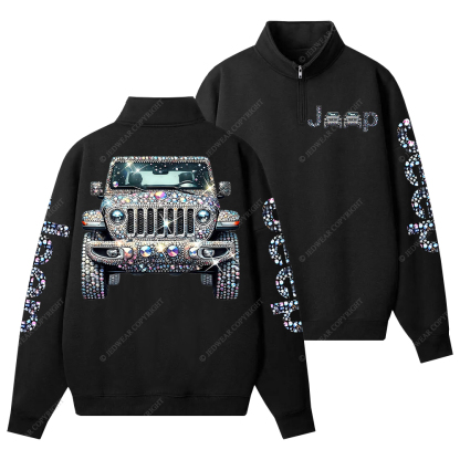 Bling Sparkle Rhinestone Car Glam Girl Jp Half-Zip Jacket Sweatshirt