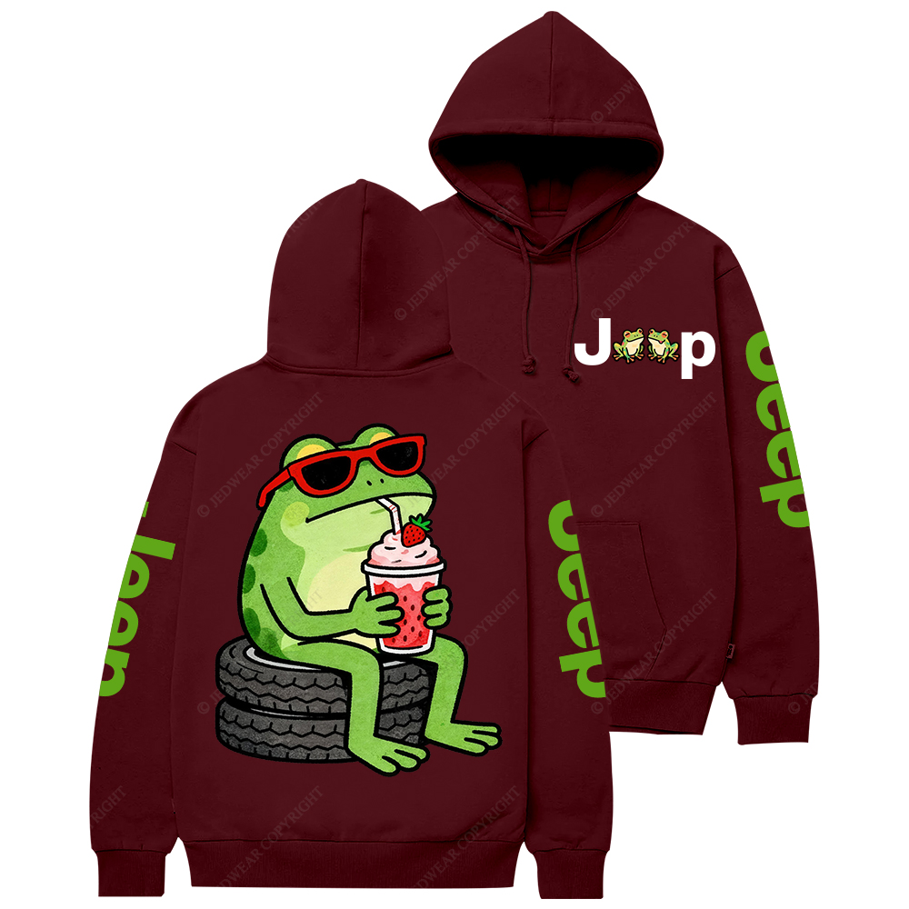 A Cute Frog Sits On A Tire Jp Casual Hoodie