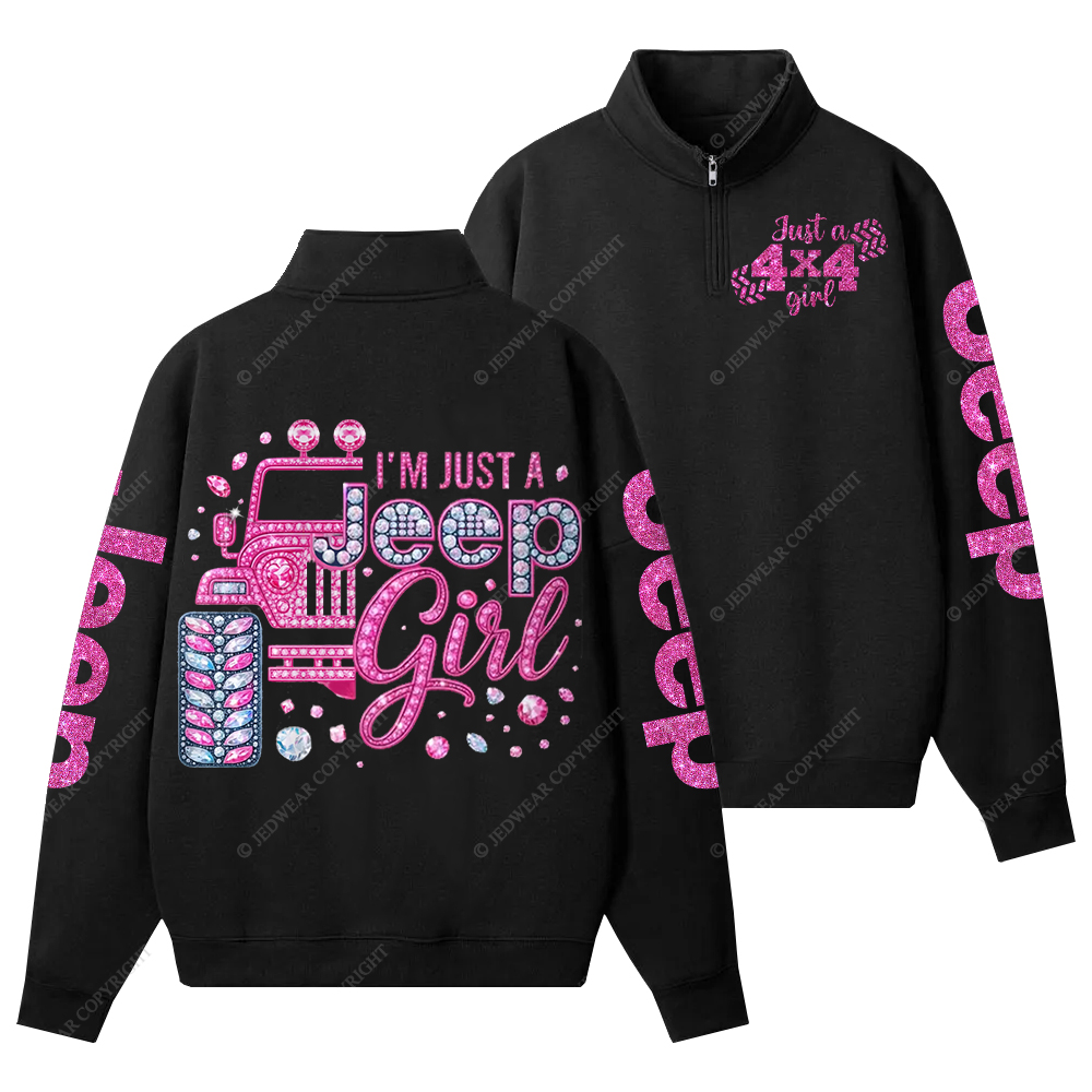 Rhinestone Pink Bling Car Jp Half-Zip Jacket Sweatshirt