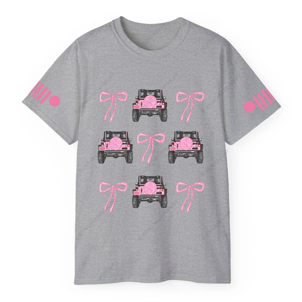 Jp Girl Pink Bow Tie Back View Of Car Jp T-Shirt