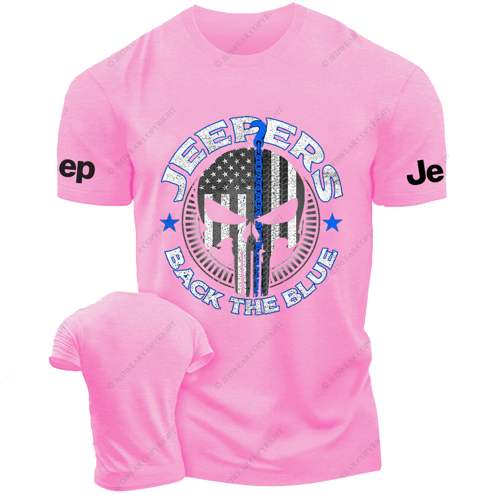 Policeman Jp Back The Blue Police Skull T-Shirt