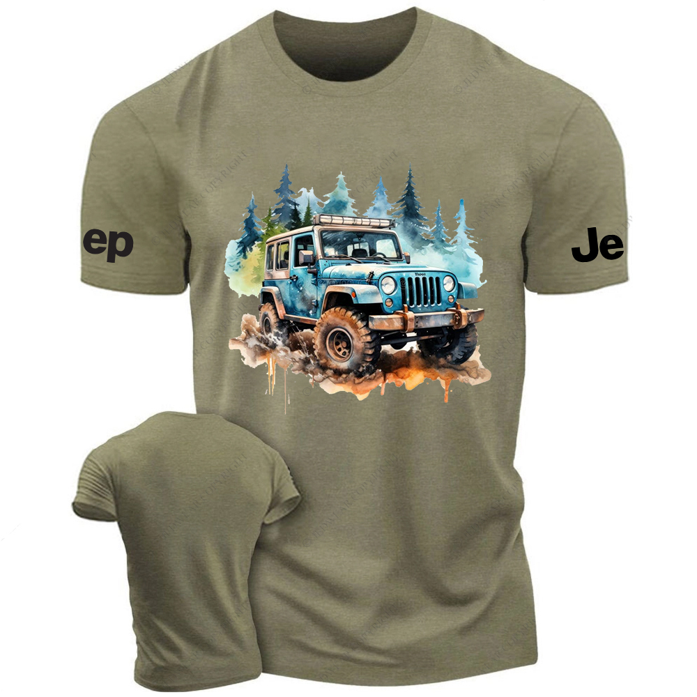 Colorful  Ink Painting Off-Road Vehicle Driving On Muddy Terrain Jp T-Shirt