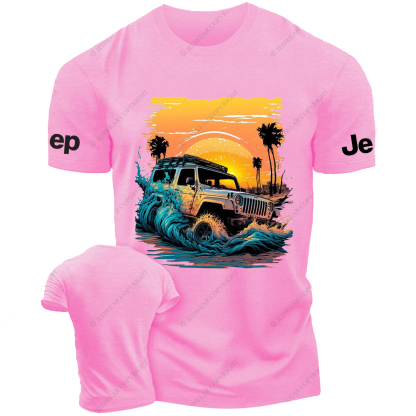 Colorful Beach Waves Sunset Palm Tree Jp T-Shirt