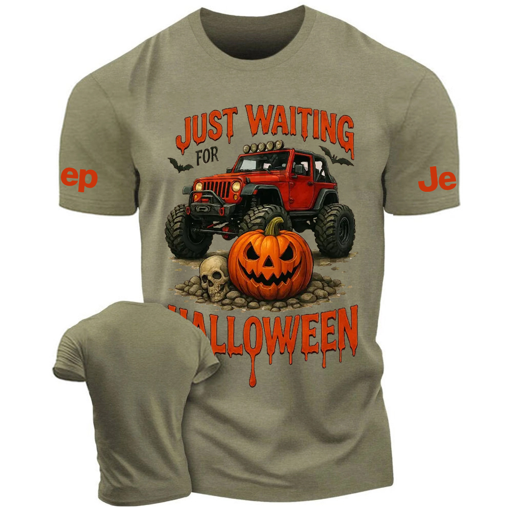 Just Waiting For Halloween Skull Bat Pumpkin Jp T-Shirt