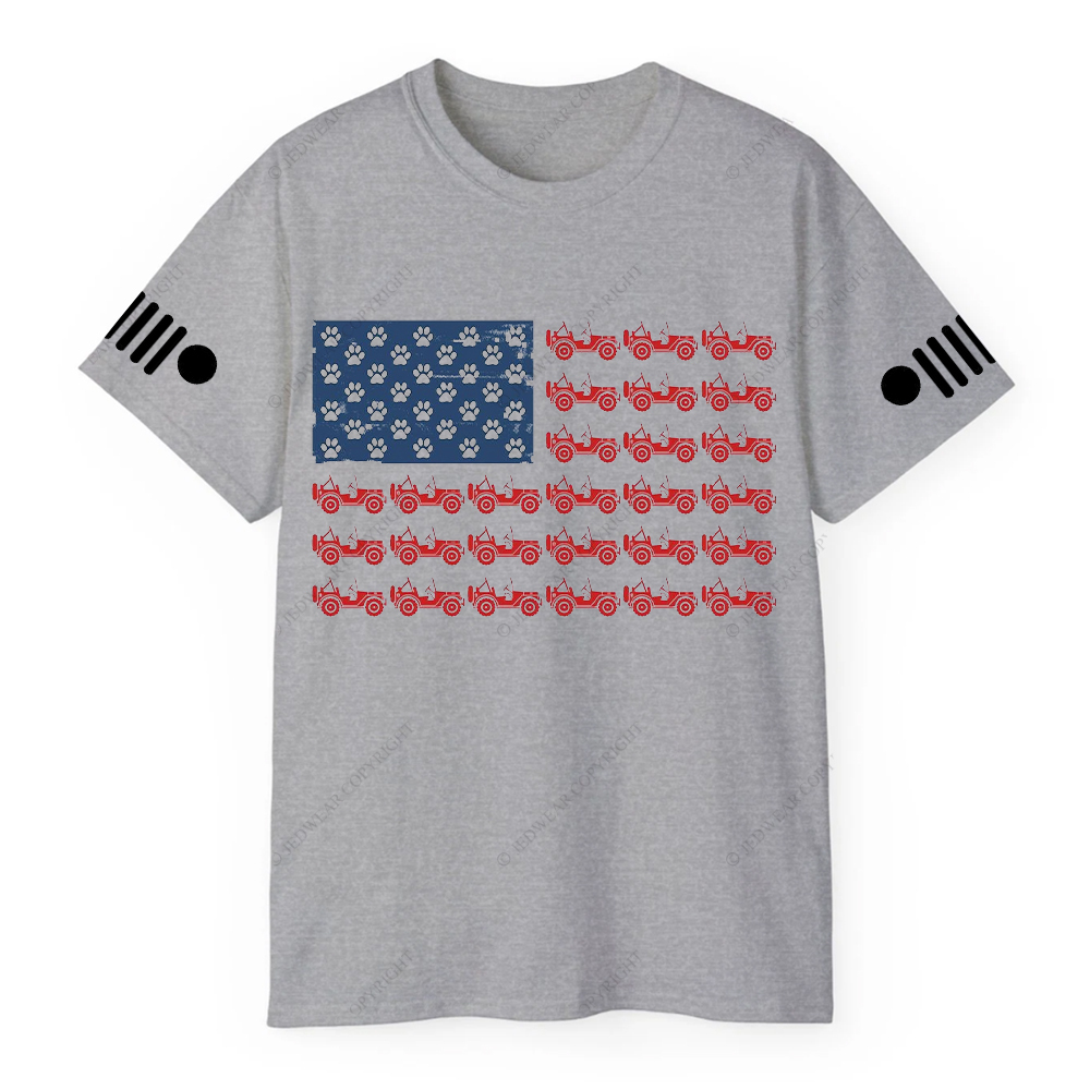 American Flag  Made Of Many Dog Paws And Cars Jp T-Shirt