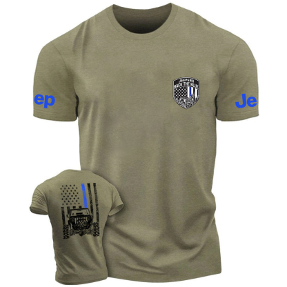 American Flag Policeman  The Blue Line Police Badge Jp T-Shirt