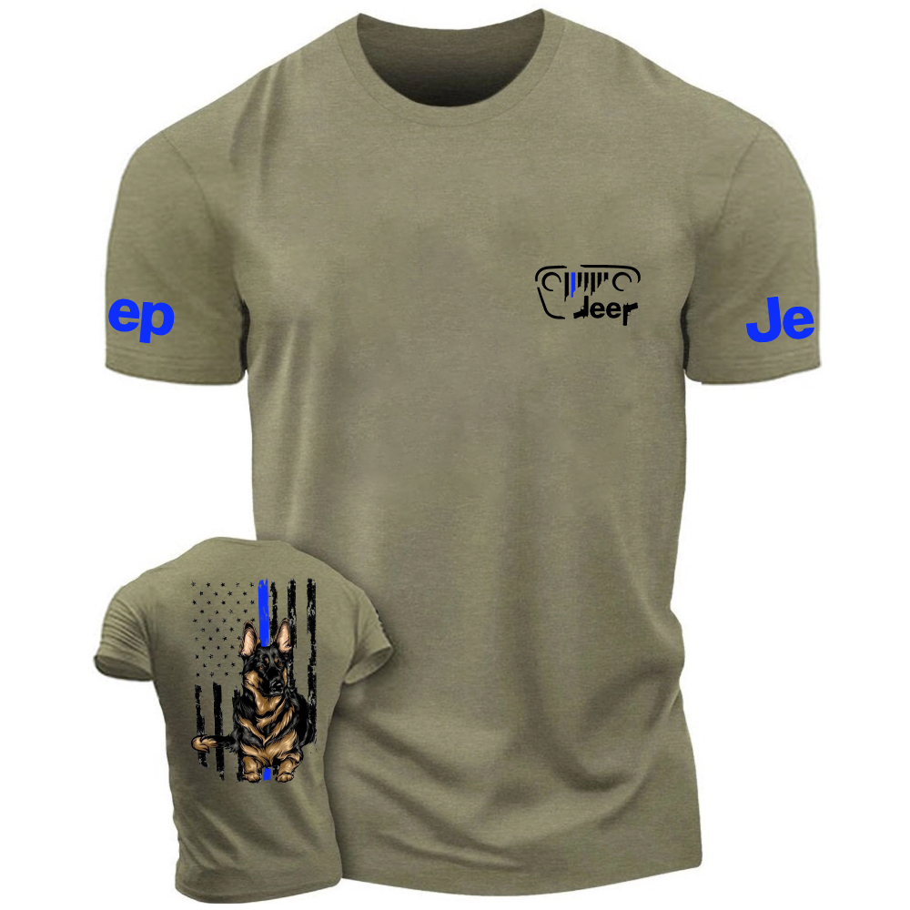 American Flag Police Cordon Gun The Blue Line Police Dog Jp T-Shirt