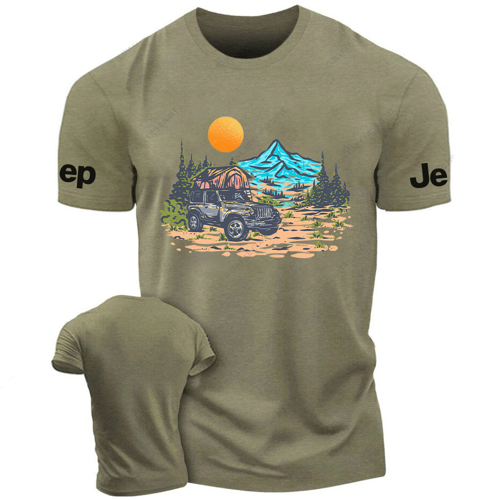 Mountains Trees Sunset Water Line Art Jp T-Shirt