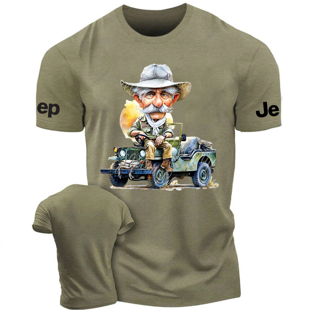 Cartoon Funny The Farmer Sits In The Front Of The Car Jp T-Shirt