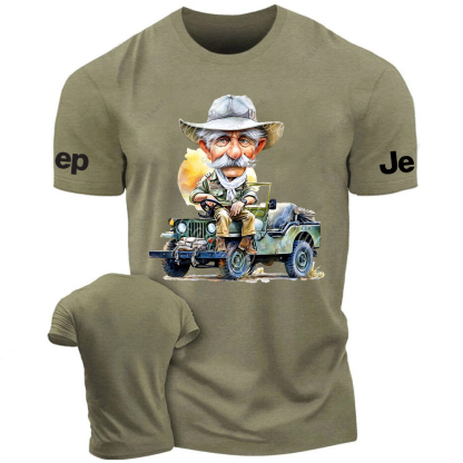 Cartoon Funny The Farmer Sits In The Front Of The Car Jp T-Shirt