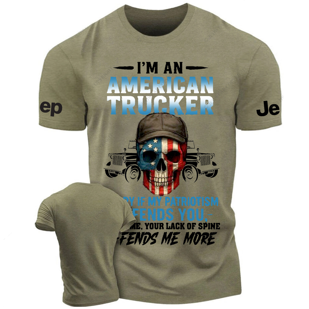 I’m An American Trucker Apparel Patriotic Skull Jp T-Shirt