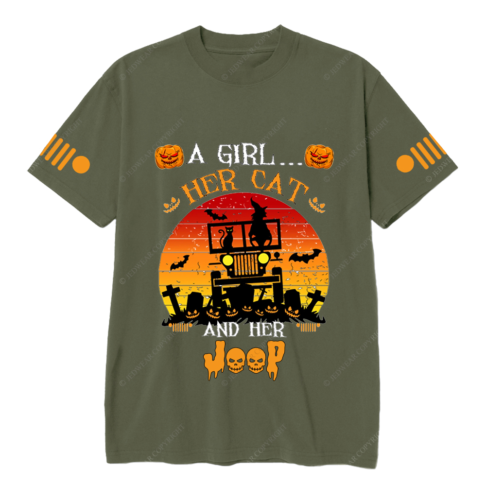 A Girl Her Cat Funny Halloween Cat Witch Classic Jp T-Shirt