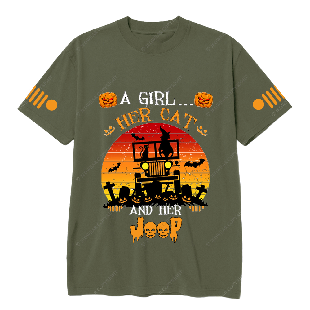 A Girl Her Cat Funny Halloween Cat Witch Classic Jp T-Shirt