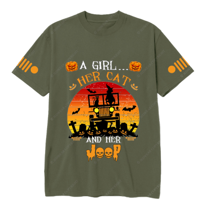 A Girl Her Cat Funny Halloween Cat Witch Classic Jp T-Shirt