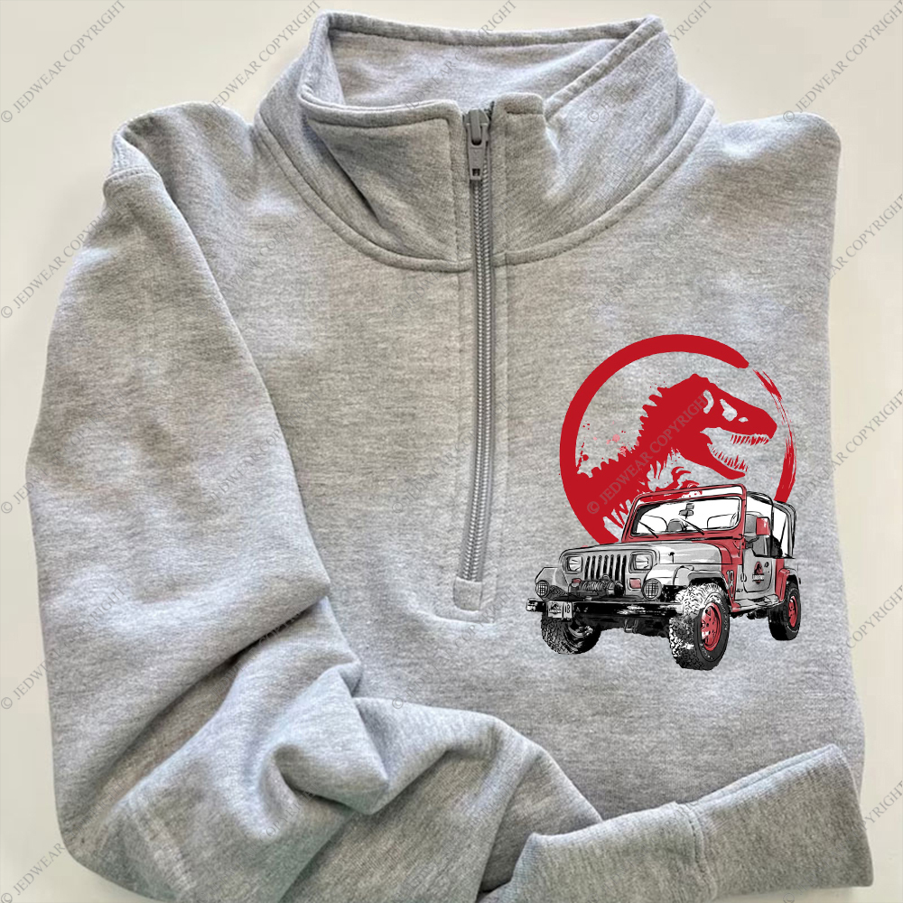 Dinosaur On The Back Of An Off-Road Vehicle Full-Zip Jacket Sweatshirt