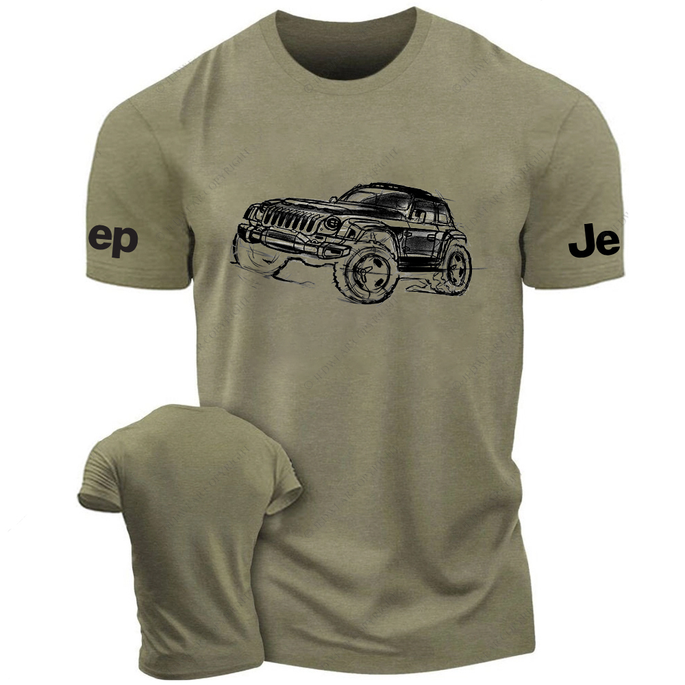 Off-Road Vehicle Black And White Stick Figure Line Art Jp T-Shirt