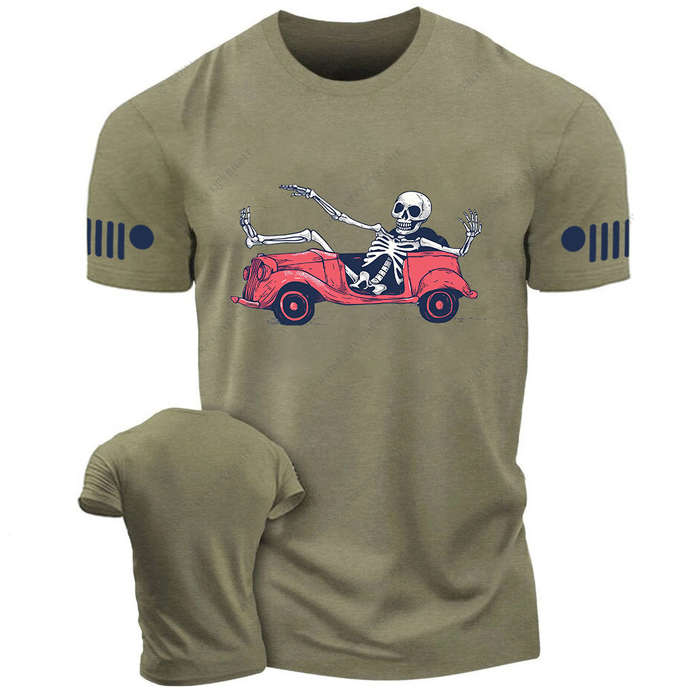 A Skeleton In A Car Halloween Skeleton Simple Hand Drawn Jp T-Shirt