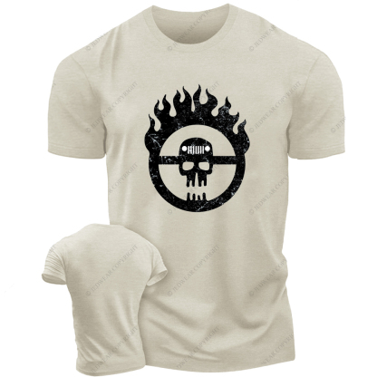 Skull Fire Black And White Sketch T-Shirt