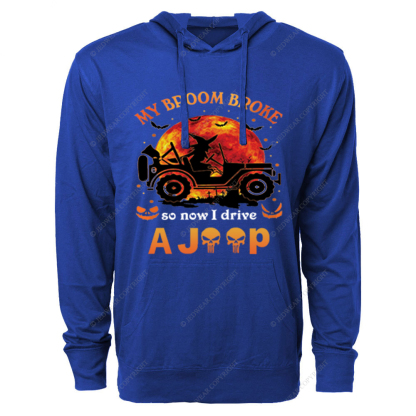 Halloween Pumpkin Bat My Broom Broke So Now I Drive A Car Jp Oversized Lightweight Hoodie