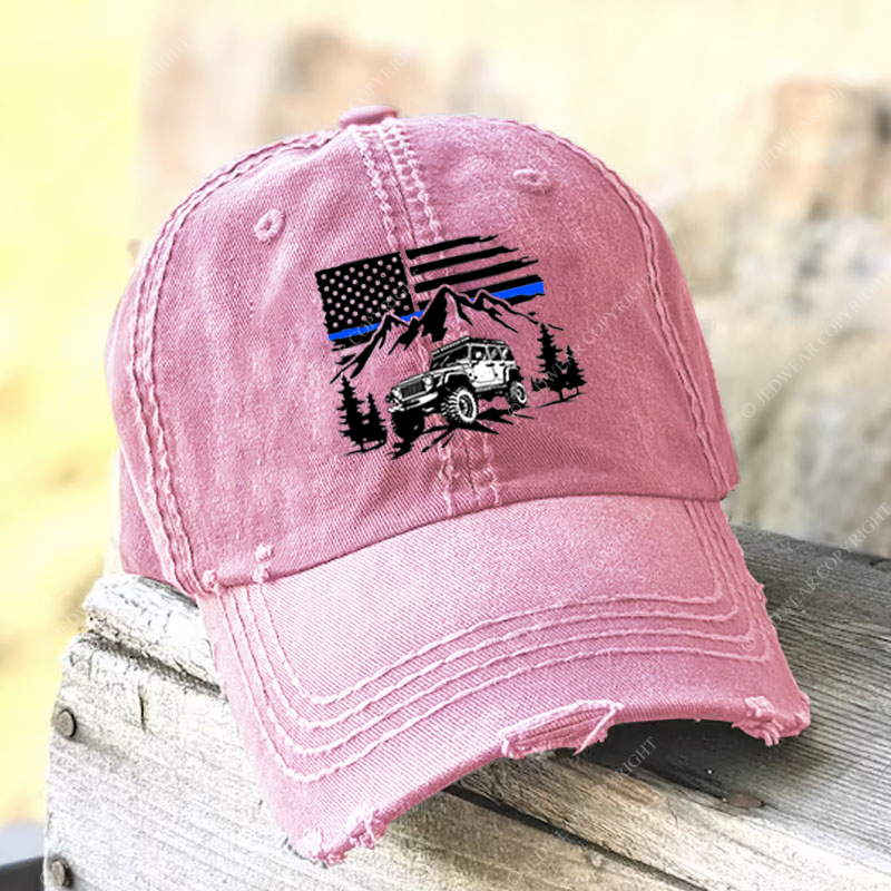 Jp Police Blue Line American Flag Mountains Silhouette Jp Baseball Cap