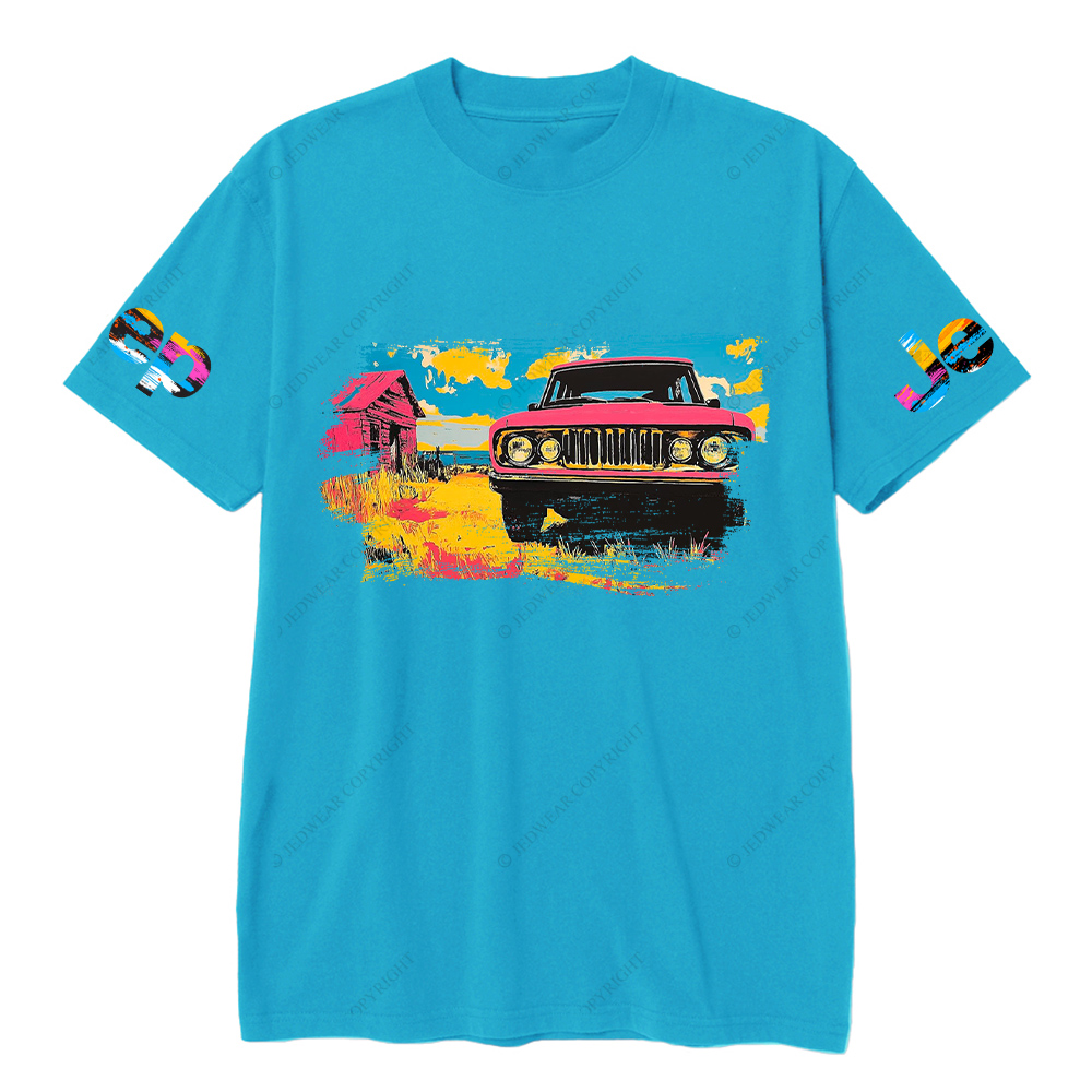 Vibrant Pink Car in a Colorful Landscape Jp T-Shirt
