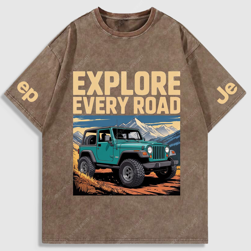 Explore Every Road  Snowy Mountain Meadows Washed T-Shirt