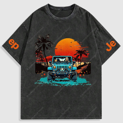 Woman Cat Sunset Beach Seaside Washed T-Shirt