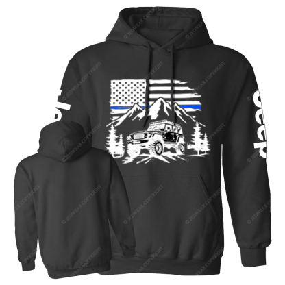 Jp Police Blue Line American Flag Mountains Silhouette Jp Casual Hoodie