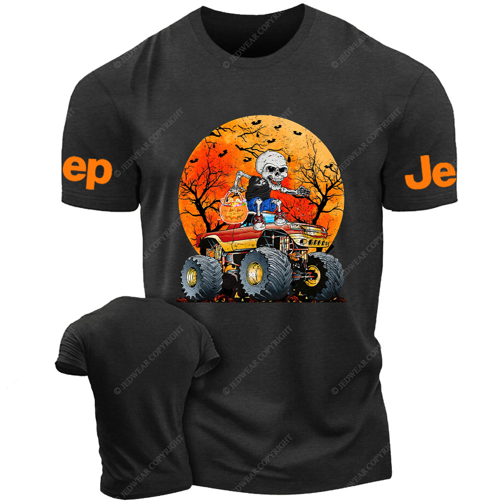 Skeleton Monster Truck Kid Boy Moon Candy Halloween Jp T-Shirt