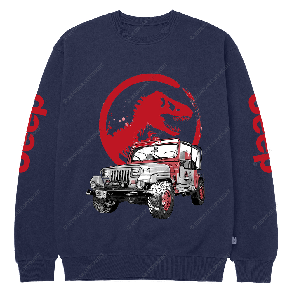Dinosaur On The Back Of An Off-Road Vehicle Jp Crew Neck Sweatshirt