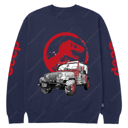Dinosaur On The Back Of An Off-Road Vehicle Jp Crew Neck Sweatshirt