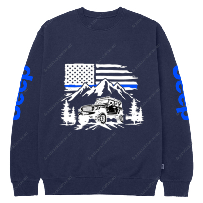 Jp Police Blue Line American Flag Mountains Silhouette Jp Crew Neck Sweatshirt