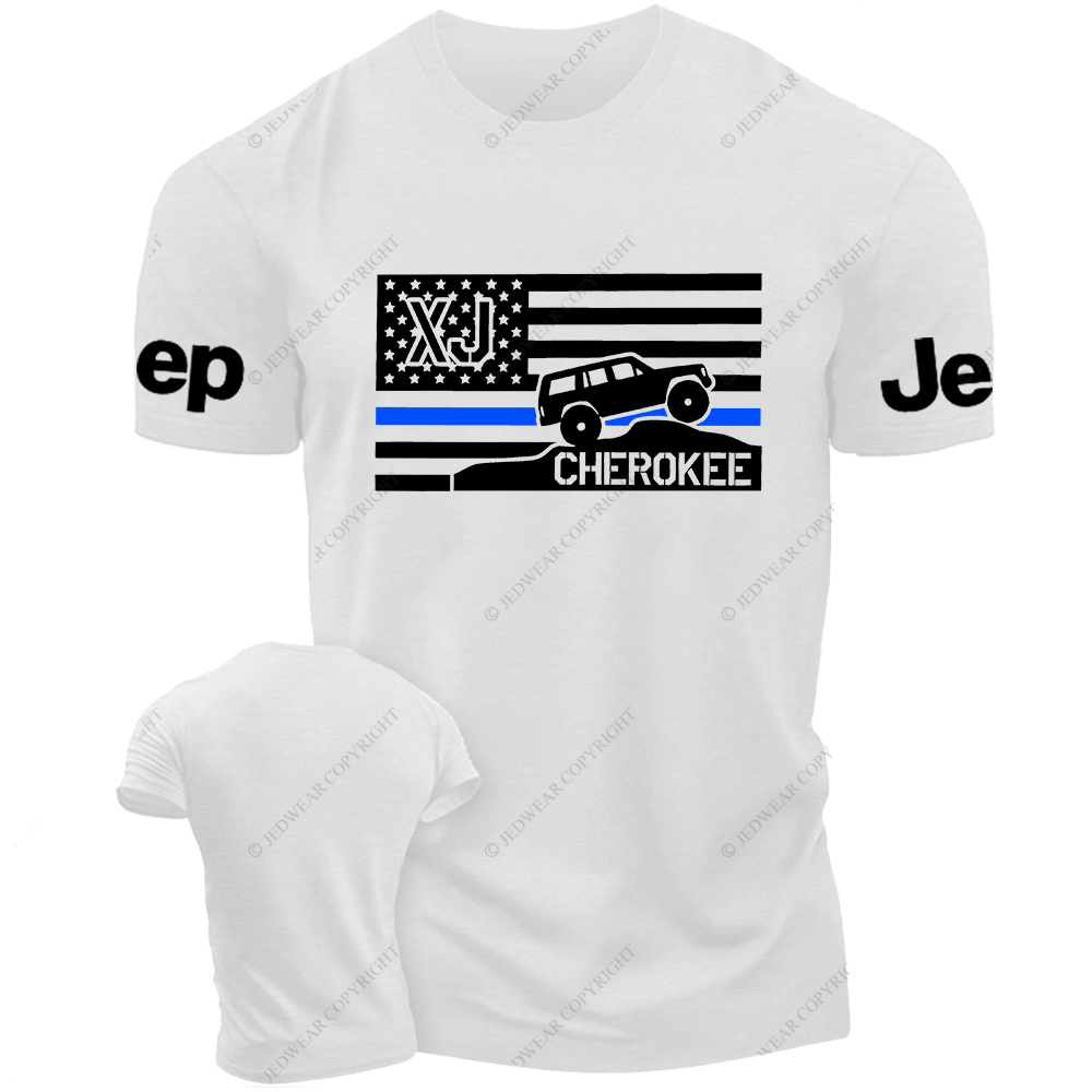 Cherokee XJ Police Blue Line American Flag Silhouette Jp T-Shirt