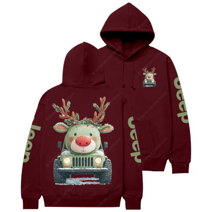 Cute Off-road Vehicle Transformed Into A Christmas Reindeer Jp Casual Hoodie