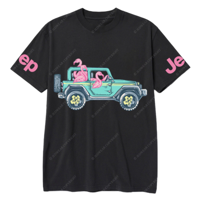 Green Car Flamingos Jp T-Shirt