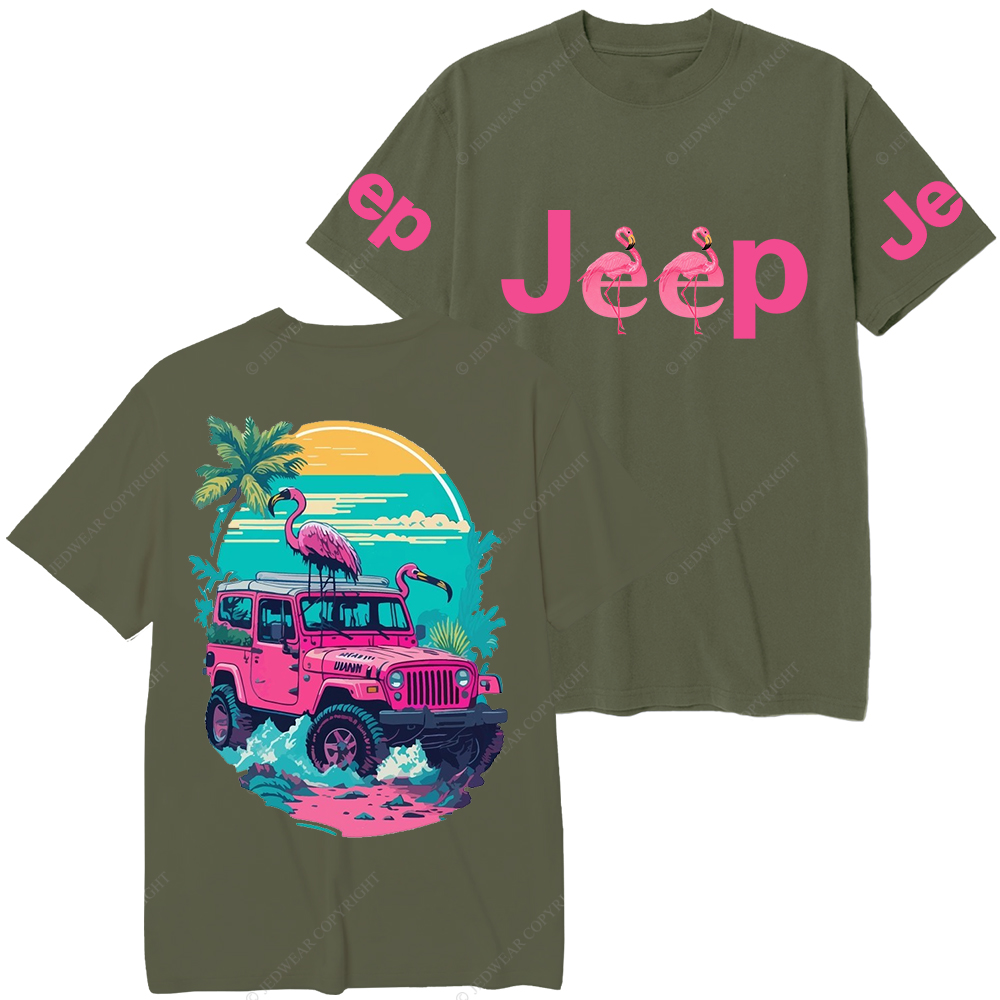 Pink Off-Road And Pink Swan Flamingo On The Seashore Jp T-Shirt