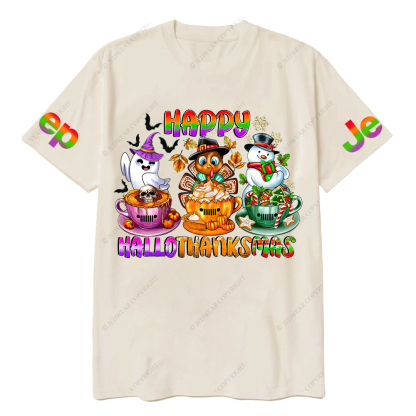 Happy Hallothanksmas Halloween Christmas Thanksgiving Jp T-Shirt