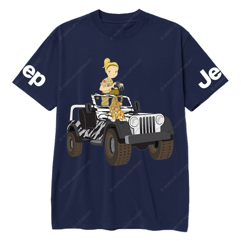 Cartoon Girl And Tiger Holding Camera Jp T-Shirt